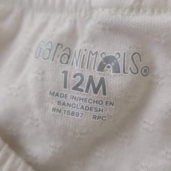 Garanimals Baby Girl White Short Sleeve One Piece Bodysuit Ruffle Collar 12M - Picture 3 of 10